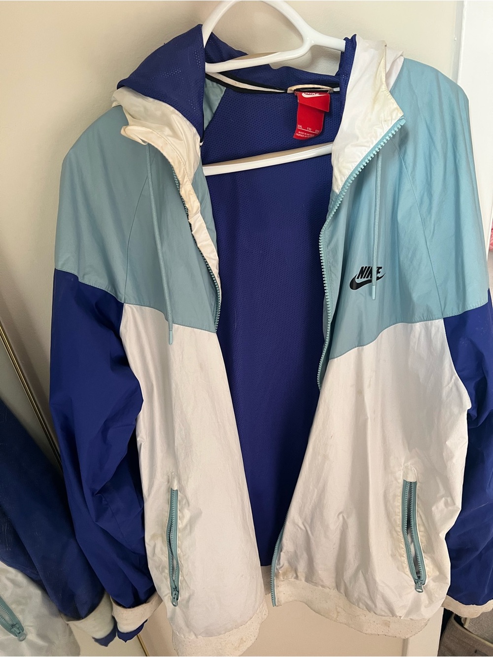 Nike Men’s Colorblock Bomber Jacket - Light Blue, Royal Blue & White